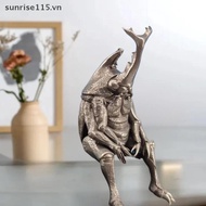 SRVN  Antique Brass Realistic Beetle Sculpture Dual Horned Beetle Figurine With Intricate Detailing 