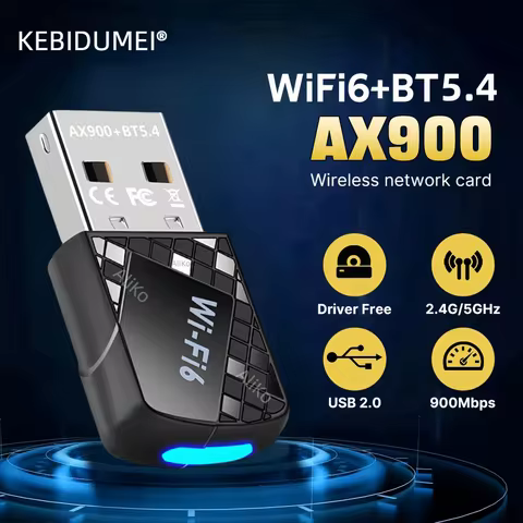 900Mbps WiFI 6 USB Adapter Bluetooth 5.4 Wireless Network Card Dual Band Driver Free Wi-Fi Antenna D