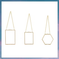 (UDOP) 6 Packs Pressed Flowers Glass Frames- Golden Hanging Glass Picture Frames with Chain Floating