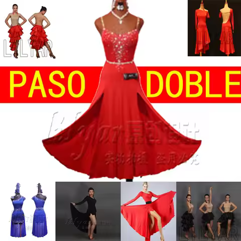 New Latin Dance Dress Competition Costumes Skirt Performing Adult Customize Children Red Matador Ski