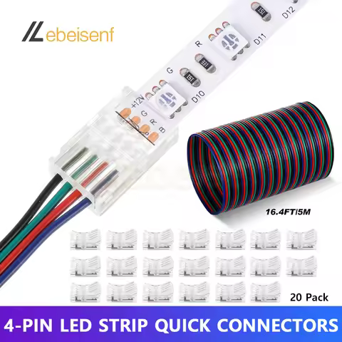 8/10 mm RGB LED Flexible Strip Quick Connectors 4 Pin Extension Cable 16.4 Feet Wire Strip Lights So
