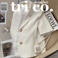Beige short-sleeved suit jacket women's spring summer and autumn commuter short-style suit top cropped blazer