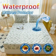 SunnySunny 100% Waterproof Washed Cotton Printed Fitted Bed Sheet  Single/Super Single/Queen/King Mattress Protector