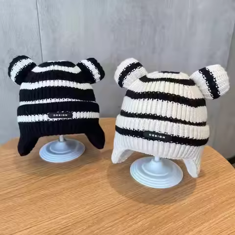 Warm Striped Winter Baby Knitted Beanie Knitted Thicken Earflap Hat Baby Knitted Hat Baby
