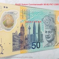 Polymer Rm50 Banknote Sukom Commenwealth 98 #2-PK7-3366