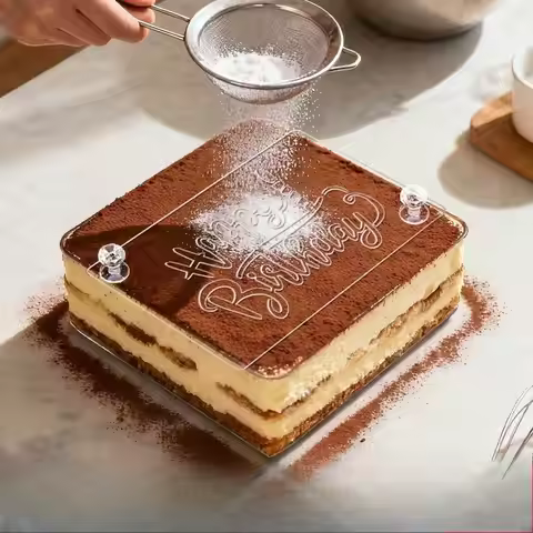 Acrylic Cake Stencil Happy Birthday Hollow Mold Tiramisu Decoration Powder Sifter Baking Tool