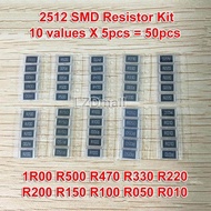 50pcs 2512 SMD Chip Resistor kit 10value each 5pcs 1R00 R500 R470 R330 R220 R200 R150 R100 R050 R010