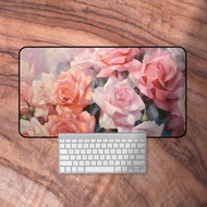 Desk Mat Floral, Pink Roses Mouse Pad, Floral Desk Pad, Roses Deskmat, Cottagecore Keyboard Mat
