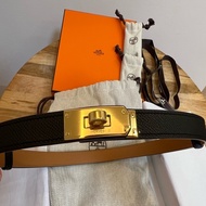 全新Hermes Kelly 黑色/金釦 皮帶