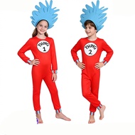 Halloween Dr. Seuss Children cosplay Costume Hat Cat Thing1Thing2 Red Jumpsuit