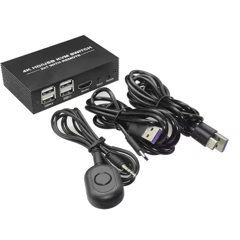 4K 2x1 HDMI KVM Switch Converter with 4 Port USB Hub with Desktop Controller for Laptop PC Monitor M