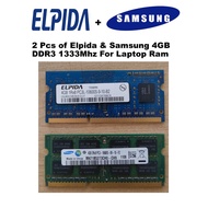 Refurbished 2pcs of Elpida & Samsung 4GB DDR3 1333Mhz Laptop Ram