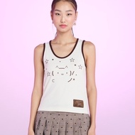 Tohns Kawaii Kaomoji Cotton Tank Top เสื้อกล้ามพิมพ์ลาย Kaomoji สุดคิวท์ด้านหน้าและดีเทล Cut-Out ด้า