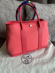 多年正版正貨商標門市現貨 90%new Hermès hermes garden party 30 canvas/leather bougainvillea stamp 口p 袋 gp30 花園袋 花園包 奶粉袋 返工袋