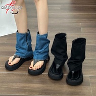 รองเท้าแตะฟลิปฟล็อปเค้กฟองน้ำสำหรับผู้หญิงพื้นหนาสำหรับรองเท้าแตะลำลองแฟชั่นแบบรูปลิ่มใหม่ของ QiaoYiLuo