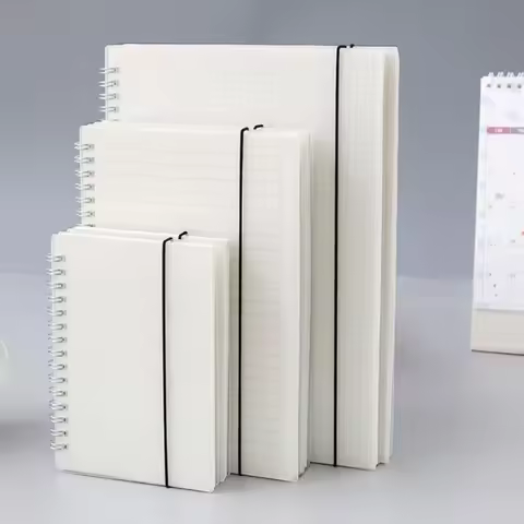 A4/B5/A5/A6/ Scrub PP Cover Transparent Horizontal line White paper Grid Dot hand account Book Strap