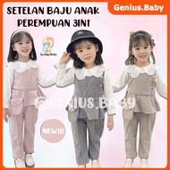 KEMEJA Girls Suits set 3in1 vets+Shirt+Pants set girl Baby 1-5 Years Long Sleeve Quality Print Wear 
