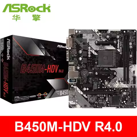 ASRock B450M-HDV R4.0 AMD B450 AM4 Socket Ryzen 2000 - 5000 Processors DDR4 3200 64GB HDMI DVI-D D-S