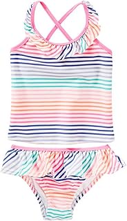 Osh Kosh B'Gosh Little Girls 2-Piece Striped Ruffle Trimmed Cross Back Tankini, Pink, 2T