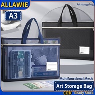 A3 Nylon Mesh Transparent File Bag Mesh Zipper Pouch Bag Thickened Large Capacity Document Bag Schoo
