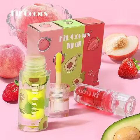 Hydrating Transparent Lip Gloss 3 Piece Set Fruit Scented Lip Oil with Avocado Strawberry and Peach 