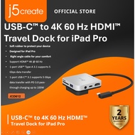 j5create JCD612 6-in-1 Hab USB-C / USB-C Hub Travel Dock for iPad Pro 12.9/11, with 4K@60Hz HDMI, US