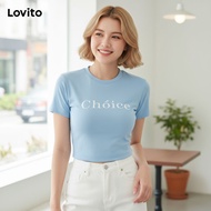 Lovito Elegant Letter Pattern T-Shirt for Women L118ED340