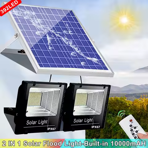 10000mAH Outdoor Solar Light Powerful Led Waterproof IP67 Floodlight Lighting for Home Path Garage H