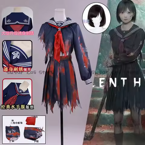 Silent Hill F Hinako Deep Water Battle Damaged Version JK Skirt Anime Cosplay Costume Wig Shoes Hall