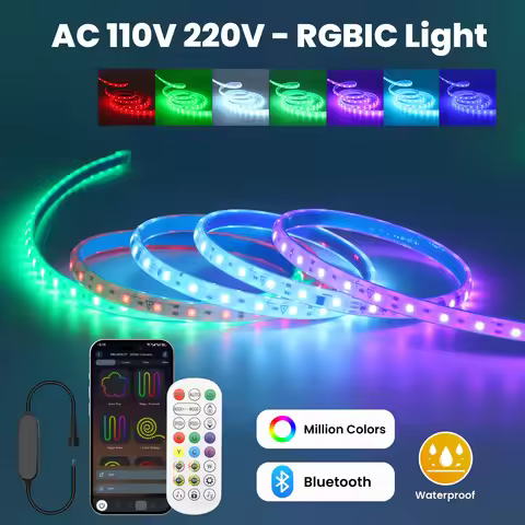 AC 110V-240V RGBIC Dream Color Neon Strip 3535 60LED/M Waterproof With 24Key Bluetooth Music IR Cont