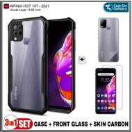 Case Infinix Hot 10T Soft Hard Dan Tempered Glass + Garskin Carbon