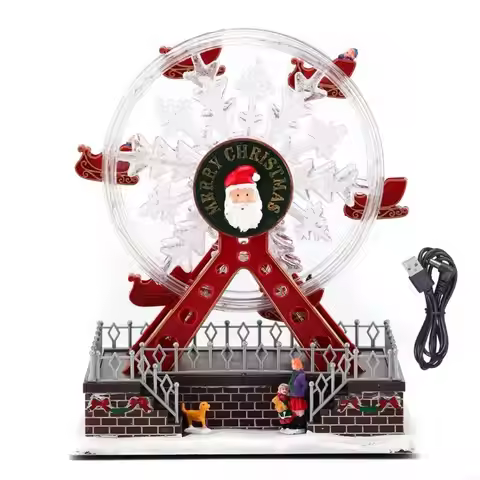 Musical Rotating Ferris Wheel Decorative Music Box 360 Degree LED Lights USB A0KF