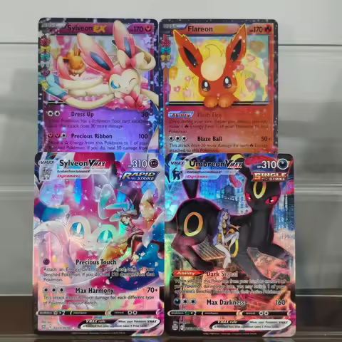 2026 EN Pokemon DIY Texture Cards Eevee Evolutions Set (Sylveon Flareon EX Sylveon Umbreon VMAX) Ani