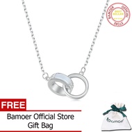 BAMOER 925เงินสเตอร์ลิงวงกลมคู่อินเตอร์ล็อคจี้สร้อยคอแหวนคู่ไหปลาร้าคอโซ่สำหรับผู้หญิงเครื่องประดับ 