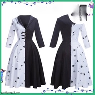 💥Malaysia Ready Stock💥Cruella Cosplay Costume Dress Outfit Cloak With Gloves Halloween Carnival Suit