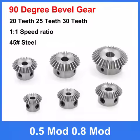 1pc 1:1 Bevel Gear 0.5 Mod 0.8 Mod 20/25/30 Teeth Bore 3/4/5/6/8/10mm Gear 90 Degrees Meshing Angle 