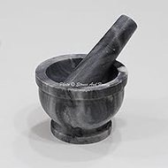 Stones And Homes Indian Grey Mortar and Pestle Set Medium Marble Pill Crusher Herbs Spice Grinder for Kitchen and Home 4 Inch Polished Decorative Round Spices Masher Stone Grinder - (10x7.5.0x4.5 cm)