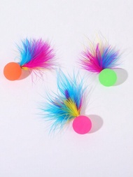 3入組新羽毛彈跳球,多種顏色彈性逗貓玩具附發光