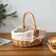 SKD Rattan Basket With Cloth 2 Sizes 〃Yuri Model〃Rattan Picnic Fruit Product Photography Props