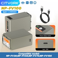 Cityork NP FV100A NP-FV100 FV100 แบตเตอรี่พร้อมอินพุตการชาร์จ USB Type-C สำหรับ Sony NP-FV30 NP-FV50