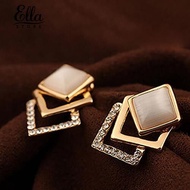 Ellastore 1 Pair lady Elegant Ear Stud Hollow Square Golden Tone Earrings