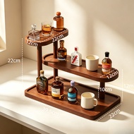 Ready Stock Solid Wood 3 Tier Asymmetrical Rack Chinese Desktop Cosmetic Key Storage Vanity Decor