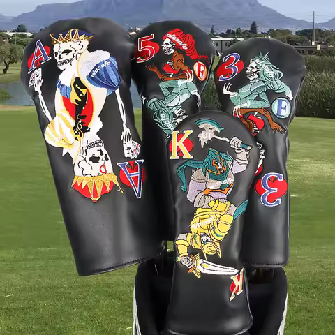 Golf Wood Headcover Poker Elements Driver, 3/5# Fairway, and Hybrid, Unisex, PU Leather Material, Bl