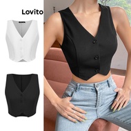 Lovito Casual Plain Button Front Crop Tank Top for Women L71ED045 (Multi-color) Lovito Tank Top Crop