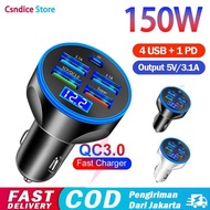 5 Port 150W Car Phone Fast Charger Adapter USB + Type C PD Fast Charging Car Charger