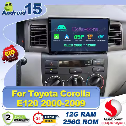 Android 15 Car Radio For Toyota Corolla E120 2000-2009 Motorcycles Opel Astra H Golf Mk7 Passat B8 P