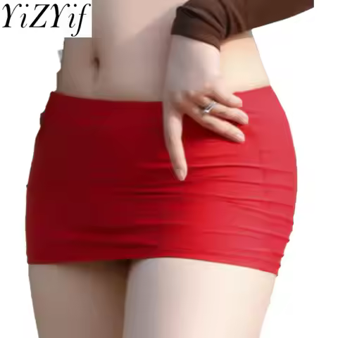 Womens Low Rise Miniskirt Solid Color Elastic Waistband Lingerie Bodycon Mini Skirt Sheer Ultra Penc