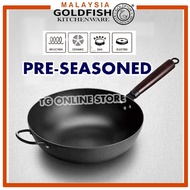 【GOLDFISH】Premium Pre-Seasoned Wok Non stick Wok Frying Grill Pan / Pre-Seasoned Wok / Kuali Besi/ Kuali / 老铁锅