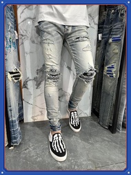 FARUILINE   กางเกงยีนส์ขายาว Amiri เข่าลาย -AM5250 ร้านโอม