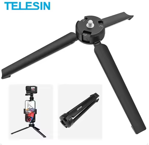 TELESIN Aluminum Alloy Collapsible Tripod with 1/4 Screw Hand Strap for GoPro Hero 13/12/11/10 Insta